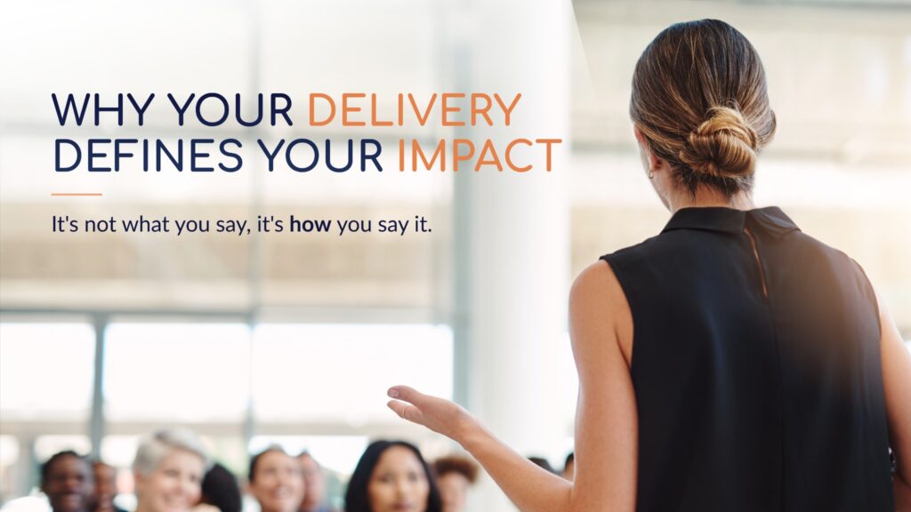 Professional speaker presenting to an audience, illustrating how vocal delivery influences leadership communication and audience engagement.